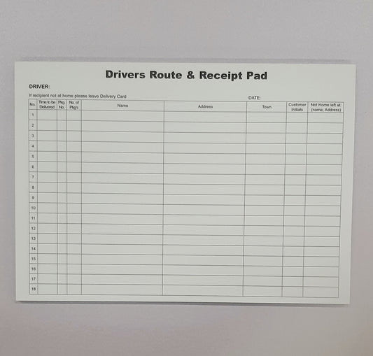 Driver Route Pad & Receipt Pad